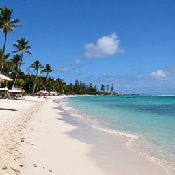 Caribbean Holidays, Martinique April Holidays, Relaxed April afternoon on a Martinique beach with clear turquoise water, palm trees and visitors enjoying the coast