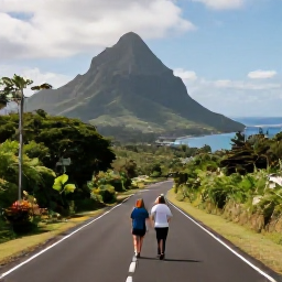 Caribbean Holidays, Martinique August, Couple enjoying a scenic drive through Martinique with volcanic mountains, lush rainforest and coastal views