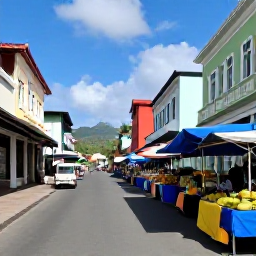 Caribbean Holidays, Martinique Backpacking, Colourful Fort-de-France street with market stalls, local fruit and historic Caribbean buildings