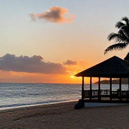 Caribbean Holidays, Martinique Backpacking, Simple backpacker accommodation near a quiet Martinique beach at sunset