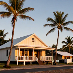 Caribbean Holidays, Martinique Backpacking, Small backpacker-friendly guesthouse near a peaceful Martinique beach, with palms, local architecture and tropical evening light