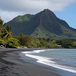 Caribbean Holidays, Martinique Beach Holidays, A quiet black-sand beach in northern Martinique beneath lush rainforest and dramatic volcanic hills