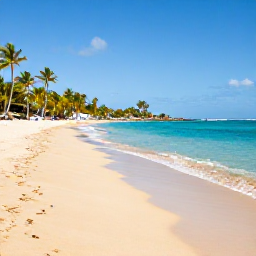 Caribbean Holidays, Martinique Beach Holidays, A wide tropical beach in Martinique with clear turquoise water, palm trees, golden sand and a relaxed Caribbean atmosphere