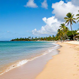 Caribbean Holidays, Martinique Beach Holidays, An inviting Caribbean beach near Sainte-Anne, Martinique, with calm shallow sea, golden sand and a few palm trees