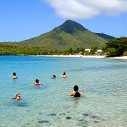 Caribbean Holidays, Martinique Beach Holidays, Visitors swimming and snorkelling in a sheltered Martinique bay, with colourful fish, clear water and green hills in the background
