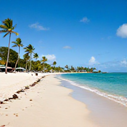 Caribbean Holidays, Martinique Beaches, A wide sandy beach in Martinique with turquoise Caribbean water, palm trees and a relaxed November holiday atmosphere