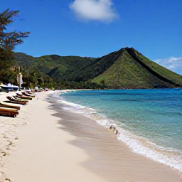 Caribbean Holidays, Martinique Beaches, An uncrowded Martinique beach in November with sun loungers, clear shallow water and green hills in the background