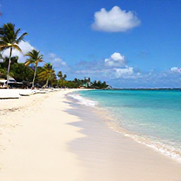 Caribbean Holidays, Martinique Beaches May, A relaxed Martinique beach in May with turquoise water, pale sand, palm trees and a clear blue Caribbean sky