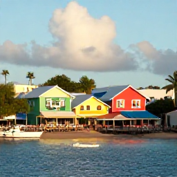 Caribbean Holidays, Martinique Beaches May, A sunny May morning at a Martinique seaside village, with colourful houses, outdoor caf&eacute;s and boats in a calm harbour