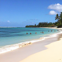 Caribbean Holidays, Martinique Beaches, Visitors swimming and snorkelling in calm, transparent Caribbean water beside a sandy Martinique beach