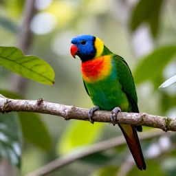 Caribbean Holidays, Martinique Birdwatching, A colourful Martinique parrot in lush tropical forest, with soft morning light and green foliage