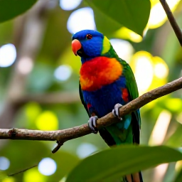 Caribbean Holidays, Martinique Birdwatching, A colourful Martinique parrot perched in tropical foliage, with sunlight filtering through rainforest leaves