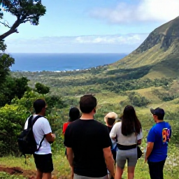 Caribbean Holidays, Martinique Birdwatching, A friendly guided birdwatching walk in Martinique, with visitors looking across a forested valley towards the Caribbean Sea