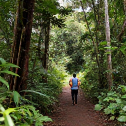 Caribbean Holidays, Martinique Birdwatching, Birdwatcher following a quiet trail through Martinique rainforest near Mount Pel&eacute;e