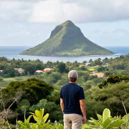 Caribbean Holidays, Martinique Birdwatching, Birdwatcher overlooking lush rainforest and coastal hills in Martinique during May