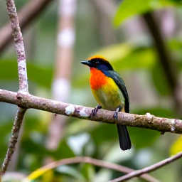 Caribbean Holidays, Martinique Birdwatching, Dense tropical rainforest in northern Martinique with a small colourful bird perched on a branch