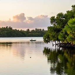 Caribbean Holidays, Martinique Birdwatching, Martinique mangrove lagoon at sunrise with wading birds, reflections and a small kayak
