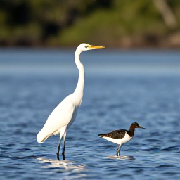 Caribbean Holidays, Martinique Birdwatching, White heron and tropical shorebirds beside a calm Martinique lagoon at sunrise