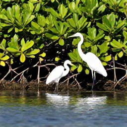 Caribbean Holidays, Martinique Birdwatching, White heron and wading birds beside mangrove pools and calm lagoon waters in Martinique