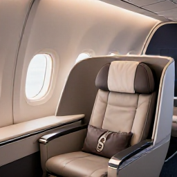 Caribbean Holidays, Martinique Business Class, A stylish business class seat on a modern aircraft, warm cabin lighting, comfortable travel to Martinique