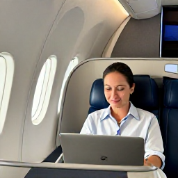Caribbean Holidays, Martinique Business Class, Business class passenger relaxing in a comfortable aircraft cabin before a flight to Martinique