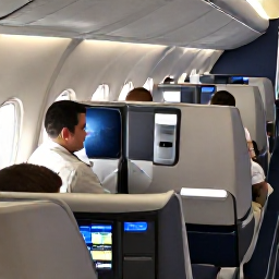 Caribbean Holidays, Martinique Business Class, Business class passengers relaxing in a comfortable aircraft cabin before a flight to Martinique