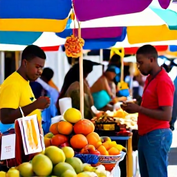 Caribbean Holidays, Martinique Business Class, Colourful Fort-de-France market in Martinique with tropical fruit, spices, local crafts and visitors browsing in warm August weather