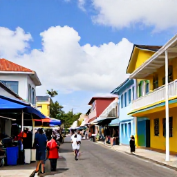 Caribbean Holidays, Martinique Business Class, Colourful Fort-de-France street with Creole buildings, market stalls and visitors exploring Martinique&rsquo;s capital