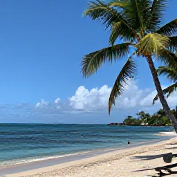 Caribbean Holidays, Martinique Business Class, Palm-fringed Caribbean beach in Martinique on a sunny October afternoon, with clear water and a few visitors