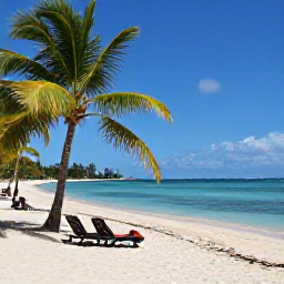 Caribbean Holidays, Martinique Business Class, Sunny April beach on Martinique with palm trees, calm turquoise water and a few relaxed visitors