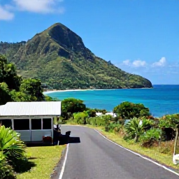 Caribbean Holidays, Martinique Cooking Holidays, Scenic Martinique coastal road near Le Diamant with lush hills, turquoise sea and a small local restaurant serving Creole food