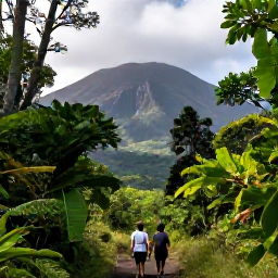 Caribbean Holidays, Martinique Couples Holidays, A couple hiking through lush tropical rainforest near Mount Pel&eacute;e in Martinique, dramatic volcanic landscape and filtered sunlight