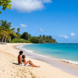 Caribbean Holidays, Martinique Couples Holidays, A couple relaxing on a secluded beach near Les Salines in Martinique, with clear blue sea, golden sand and tropical vegetation