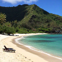 Caribbean Holidays, Martinique Couples Holidays, A secluded sandy cove in Martinique with two sun loungers, clear water and lush green hills behind the beach