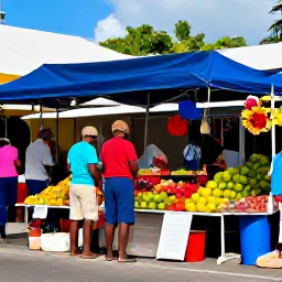 Caribbean Holidays, Martinique Couples Holidays, Couple exploring colourful Fort-de-France market in Martinique, tropical fruit stalls, spices, flowers and lively local atmosphere