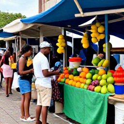 Caribbean Holidays, Martinique Couples Holidays, Couple exploring colourful Fort-de-France market in Martinique with tropical fruit, spices and local stalls
