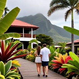 Caribbean Holidays, Martinique Couples Holidays, Couple exploring the lush Jardin de Balata near Fort-de-France, tropical plants, wooden walkways and mountain scenery
