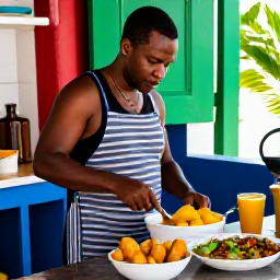 Caribbean Holidays, Martinique Culture Holidays, Martinique cook preparing accras and traditional Creole dishes in a colourful local kitchen