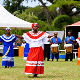 Caribbean Holidays, Martinique Culture Holidays, Martinique cultural performance with dancers in colourful traditional clothing and musicians playing drums at an outdoor festival