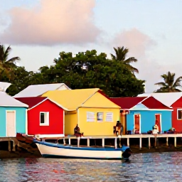 Caribbean Holidays, Martinique Culture Holidays, Quiet coastal village in Martinique with colourful houses, fishing boats and residents enjoying a relaxed afternoon