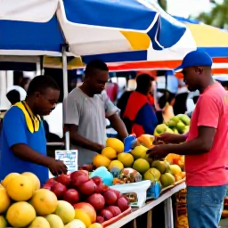 Caribbean Holidays, Martinique Culture Holidays, Visitors exploring a colourful Martinique market in August, with tropical fruit, spices, handmade crafts and friendly local traders