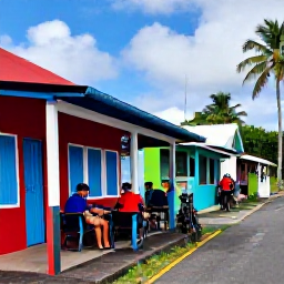 Caribbean Holidays, Martinique Cycling, Cyclists taking a break at a colourful Martinique village caf&eacute;, with tropical streets and local scenery