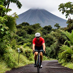 Caribbean Holidays, Martinique Cycling Holidays, A road cyclist climbing through lush rainforest in northern Martinique beneath Mount Pel&eacute;e