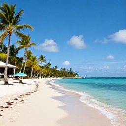 Caribbean Holidays, Martinique December, A sunny Martinique beach in December with calm turquoise water, soft white sand, palm trees and a relaxed all-inclusive holiday atmosphere