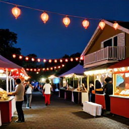 Caribbean Holidays, Martinique December, Friendly Christmas street celebration in a Martinique village with lanterns, music and local food stalls