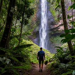 Caribbean Holidays, Martinique December, Hiker following a lush rainforest trail towards a waterfall in northern Martinique