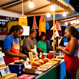 Caribbean Holidays, Martinique December Trips, Visitors browsing colourful stalls at a Christmas market in Fort-de-France, Martinique, with local food, crafts and festive lights