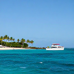Caribbean Holidays, Martinique Diving, A dive boat leaving a palm-fringed Martinique coast on a sunny November morning