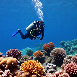 Caribbean Holidays, Martinique Diving, A scuba diver exploring a colourful coral reef in clear Caribbean water off Martinique during November