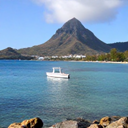 Caribbean Holidays, Martinique Diving, Boat leaving a sheltered bay in Martinique on a sunny January morning, with mountains and turquoise sea